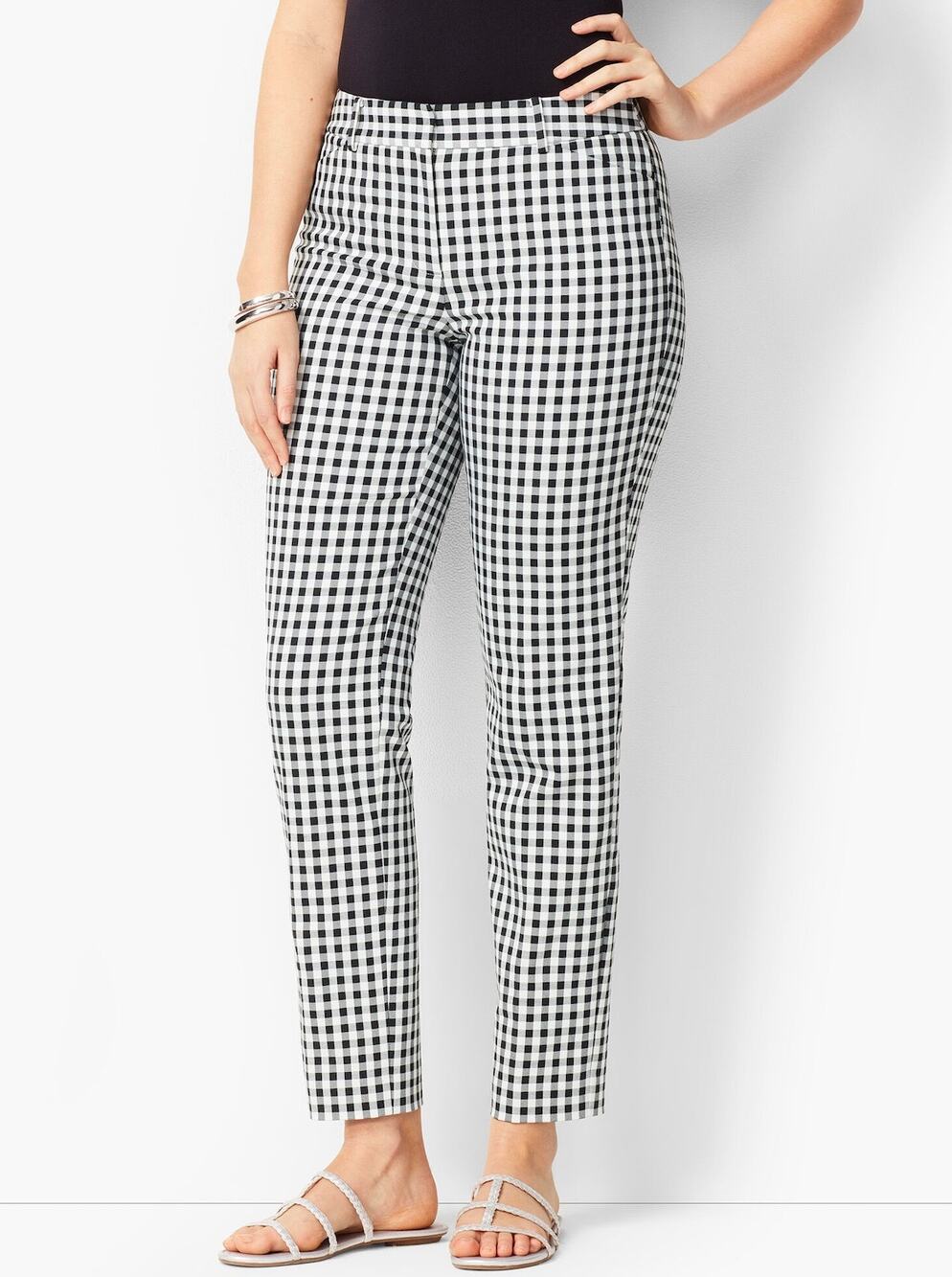Talbots Womens 14 Black White Hampshire Gingham Ankle Pants Preppy Casual Fit